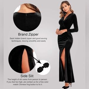 Ababalaya Long Sleeve Wrap Velvet Long Formal Dresses Cocktail Dress